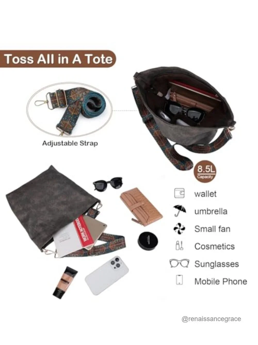 Hobo Bag for Women Slouchy Crossbody Purse Boho Guitar Strap Faux Leather